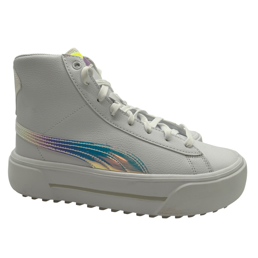 Puma Mayze Mid Sneakers Womens 9.5 White Excellent Iridescent Platform 385414-01 - Picture 1 of 8